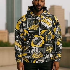 Oh Snap by Drill Clothing Co.‎ cartoon Graphic Hoodie shirt grey yellow small